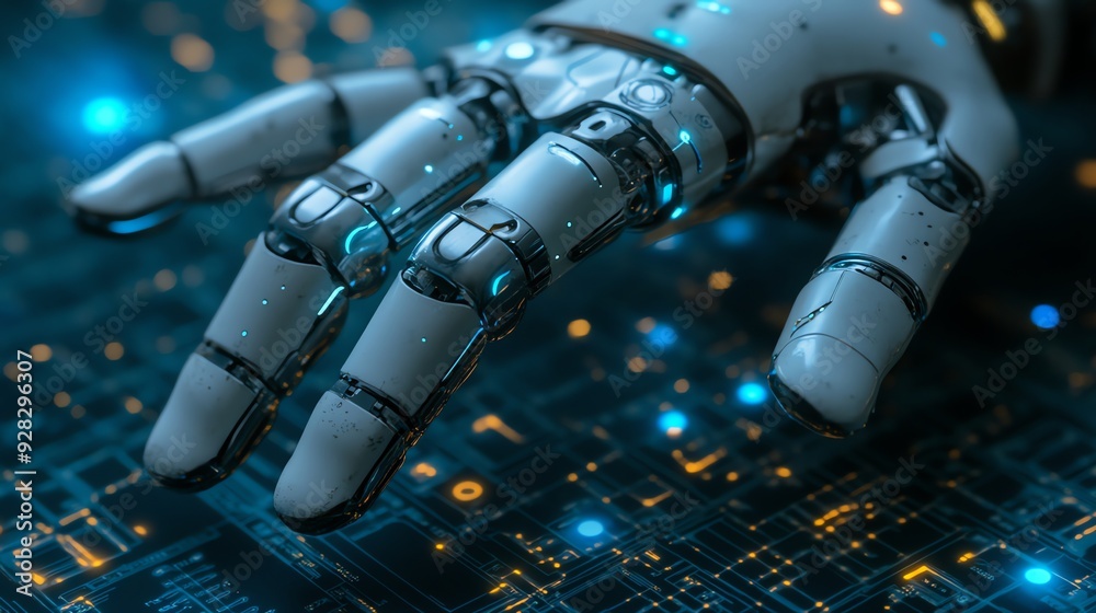 Aufkleber Robotic Hand Interacting with Circuit Board.