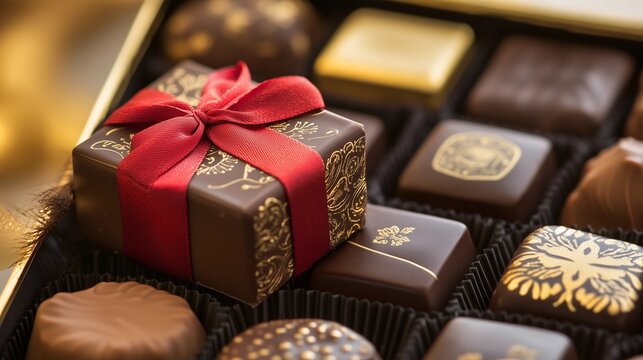 chocolate candies in box, gift box, milk chocolate