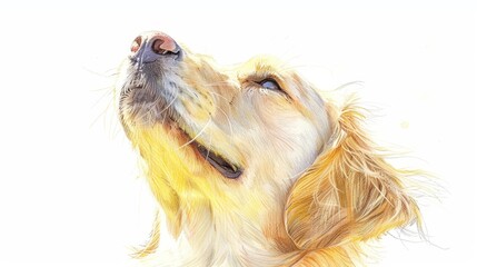 Naklejka premium A beautiful golden retriever gazing upwards, showcasing its soft fur and gentle expression, radiating warmth and loyalty.