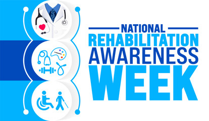 National Rehabilitation Awareness Week is observed every year in September. Holiday concept. Template for background, banner, card, poster, placard, design template with unique shapes.