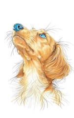 Naklejka premium A beautiful golden retriever with striking blue eyes gazes thoughtfully, showcasing its vibrant fur and charming expression.
