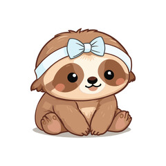 Cute Sloth with a Blue Bow Headband