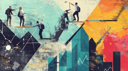 Stock market collage  financial success, growth, empowerment with literacy and business acumen