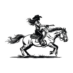 Energetic Cowgirl Riding Horse Illustration