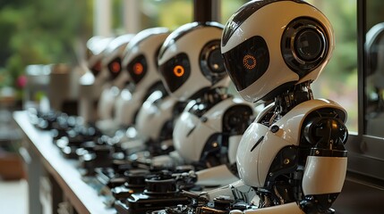 Fototapeta premium Humanoid Robots Revolutionizing Domestic Life: The Future of Household Chores Awaits Our Assistance!