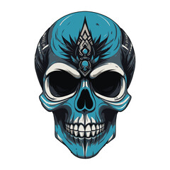Intricate Blue Skull with Geometric Design