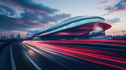 Obraz premium Futuristic Stadium at Night with Blurry Lights