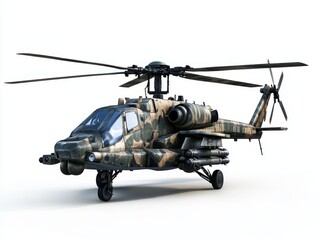Modern camouflaged helicopter on a white background