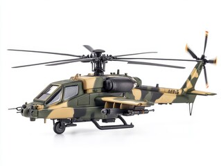Modern camouflaged helicopter on a white background