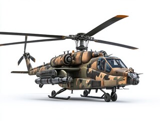 Modern camouflaged helicopter on a white background