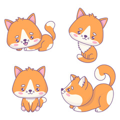 Collection cute cats. Isolated red funny cartoon kawaii pet character. Vector illustration. Kids collection
