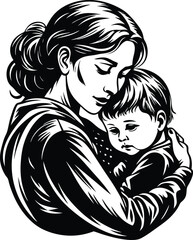 a child in a mother,s arms silhouette illustration