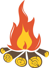 Campfire color icon. Burning flame on firewood symbol