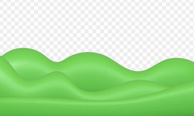 Green 3D field with hills and mountains isolated on transparent background