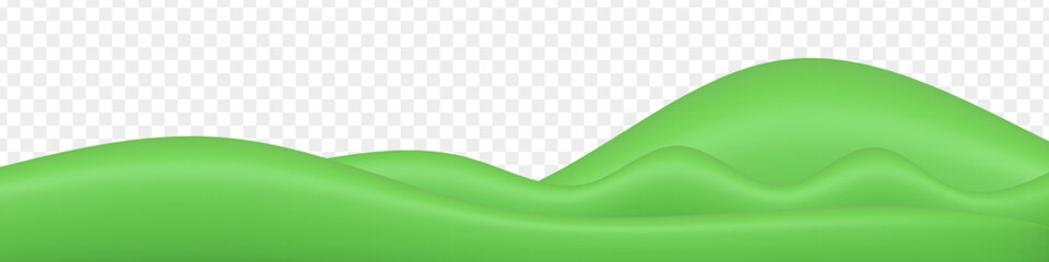Green 3D field with hills and mountains isolated on transparent background