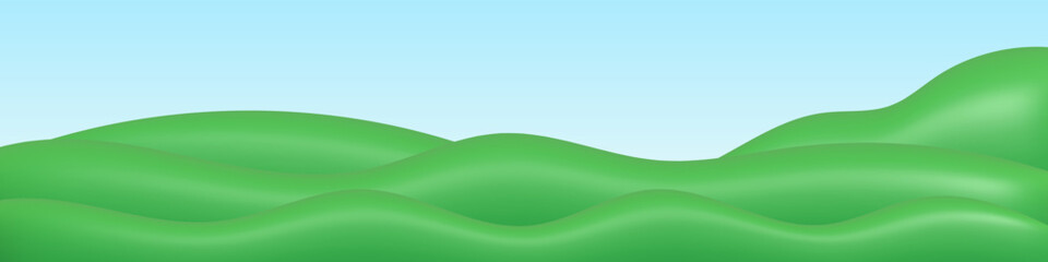 Obraz premium 3d plastic green hills landscape template. Summer field minimal nature composition with blue sky