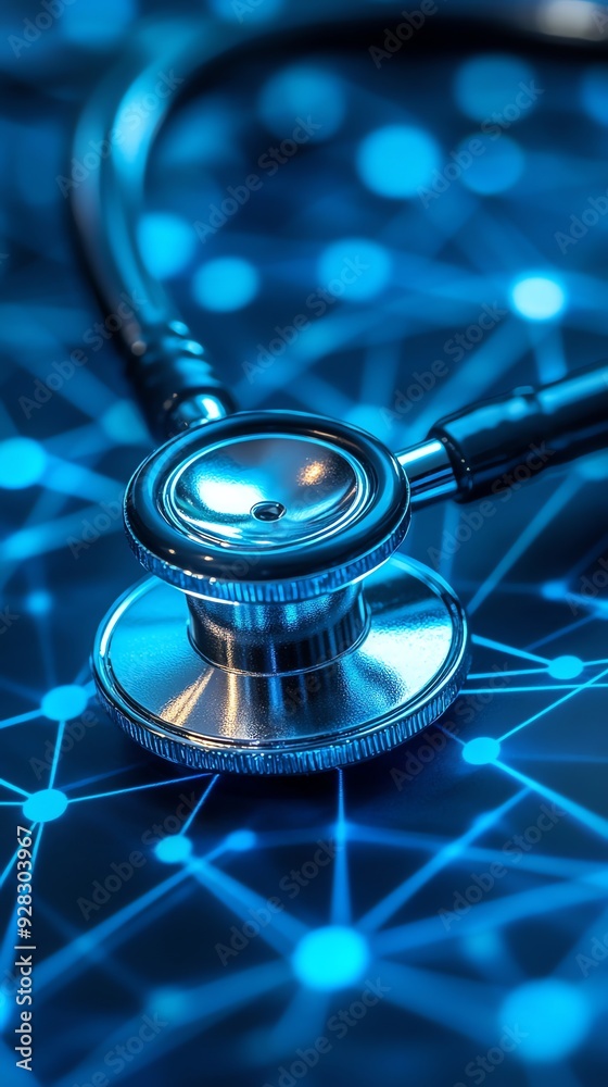 Aufkleber stethoscope on a network background.