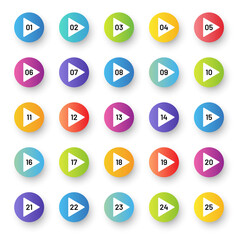Colorful arrow number bullet points from 1 to 25