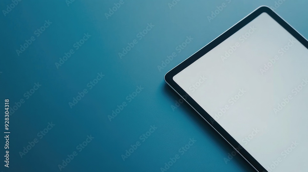 Fototapete a tablet computer rests on a vibrant blue background, leaving ample space for text or graphics.