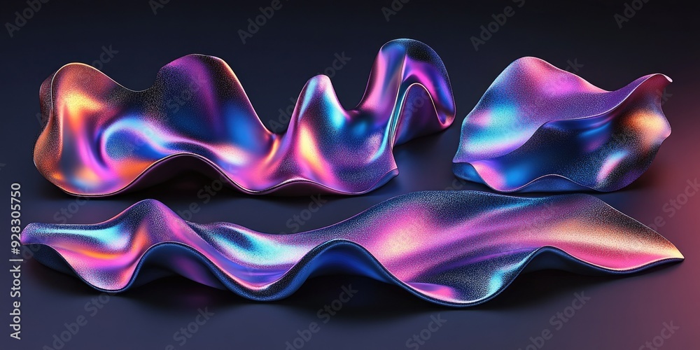 Poster Abstract metallic fabric flowing with iridescent neon colors
