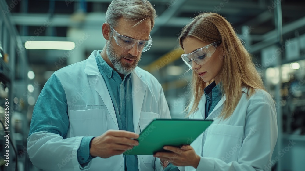 Aufkleber Two industrial engineers working together in a factory using a digital tablet
