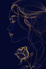Line Drawing of a Woman with a Rose