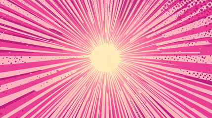 Obraz premium Abstract pink gradient background with halftone dots and sun rays radiating from the center of the frame