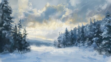 Fototapeta premium Winter Landscape Painting