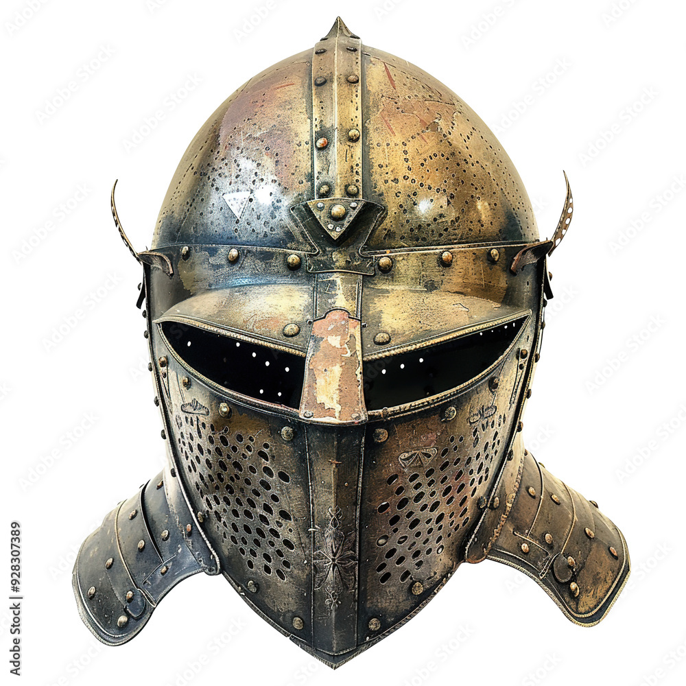 Wall mural medieval knight helmet on transparent background, clipping path, png,