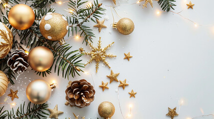 Fototapeta premium christmas composition with golden decorations