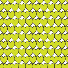 Bright and cheerful vector template featuring a seamless pattern of yellow and white hearts. Perfect for backgrounds, textiles, and digital designs.