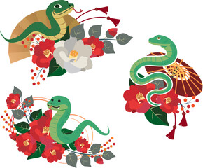 2025年の年賀状　巳年イラスト素材
