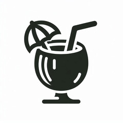 Obraz premium silhouette cocktail in coconut with straw 