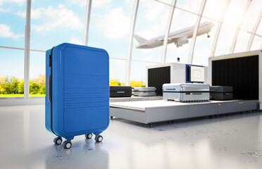 Luggage scanner machine is scanning luggage in airport