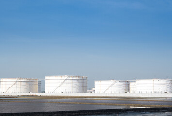 Large crude oil storage tanks