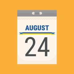 August 24 tear-off calendar. Independence Day of Ukraine. Simple calendar illustration isolated on orange background. Flat style