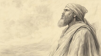 Fototapeta premium Biblical Illustration of Jehoshaphat Reflecting on Victory and Continued Peace in Judah in 2 Chronicles, Acknowledging God’s Sovereignty, Beige Background