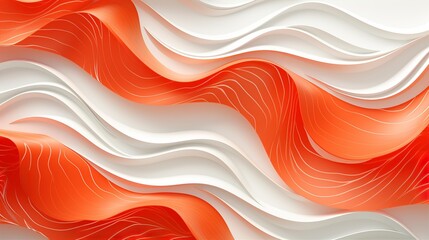 Obraz premium This abstract image showcases vibrant orange-red salmon slices arranged in a flowing, wavy pattern against a white backdrop.