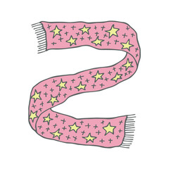 Knitted scarf doodle Hand drawn winter accessories Single design element for card, print, design, decor