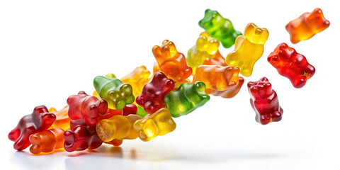 Falling colorful jelly gummy bear isolated on white background