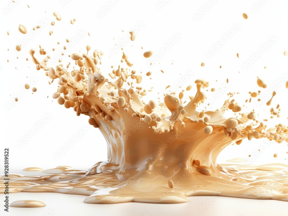 Wall mural fresh spelt milk splash in motion on clean white background