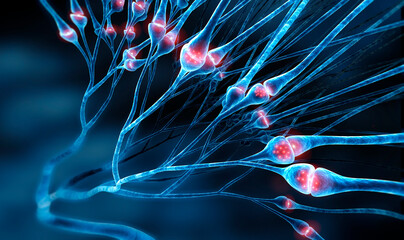 Nerve cells synapses with neurotransmitters - Medical 3D illustration