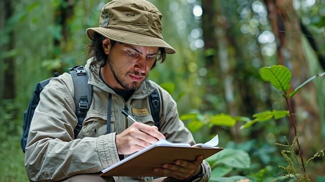 A forest-dwelling environmental scientist demonstrating conservation initiatives.