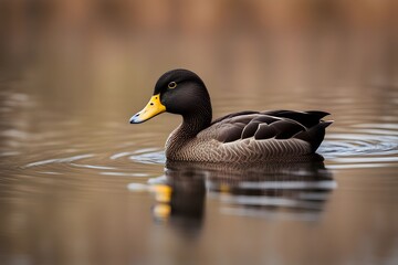 American black duck bird blurry natural background, Ai Generated