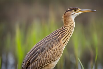 American bittern bird blurry nature background, Ai Generated