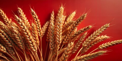 Obraz premium Organic wheat field, golden ears swaying in wind, 3D illustration. copy space for text, no text, no logo