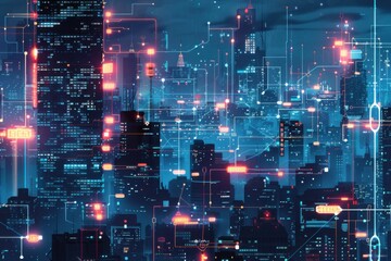Obraz premium Futuristic Cityscape with Digital Connectivity