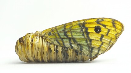 A high-resolution image of a rare madagascan moon moth (argema mittrei) cocoon, isolated on a white background