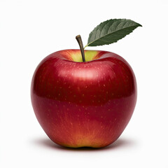 Glossy Red Apple with Leaf