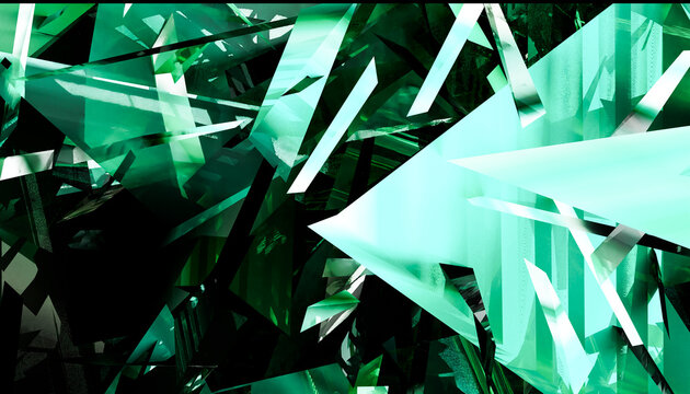 Abstract 3D rendering of green glass objects